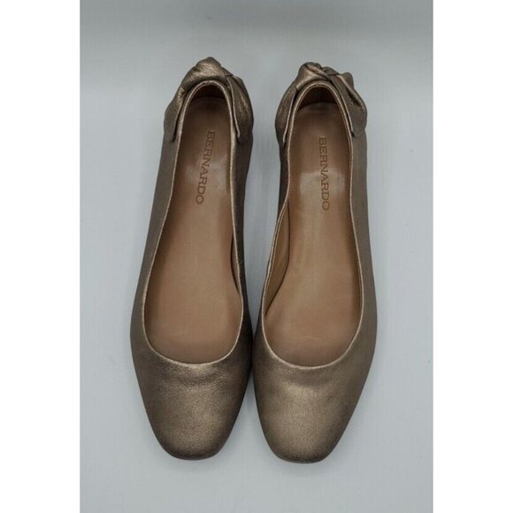 Bernardo Women Eloise Leather Bow Ballet Flat 7 Platinum Distressed Leather Gold - Picture 5 of 16